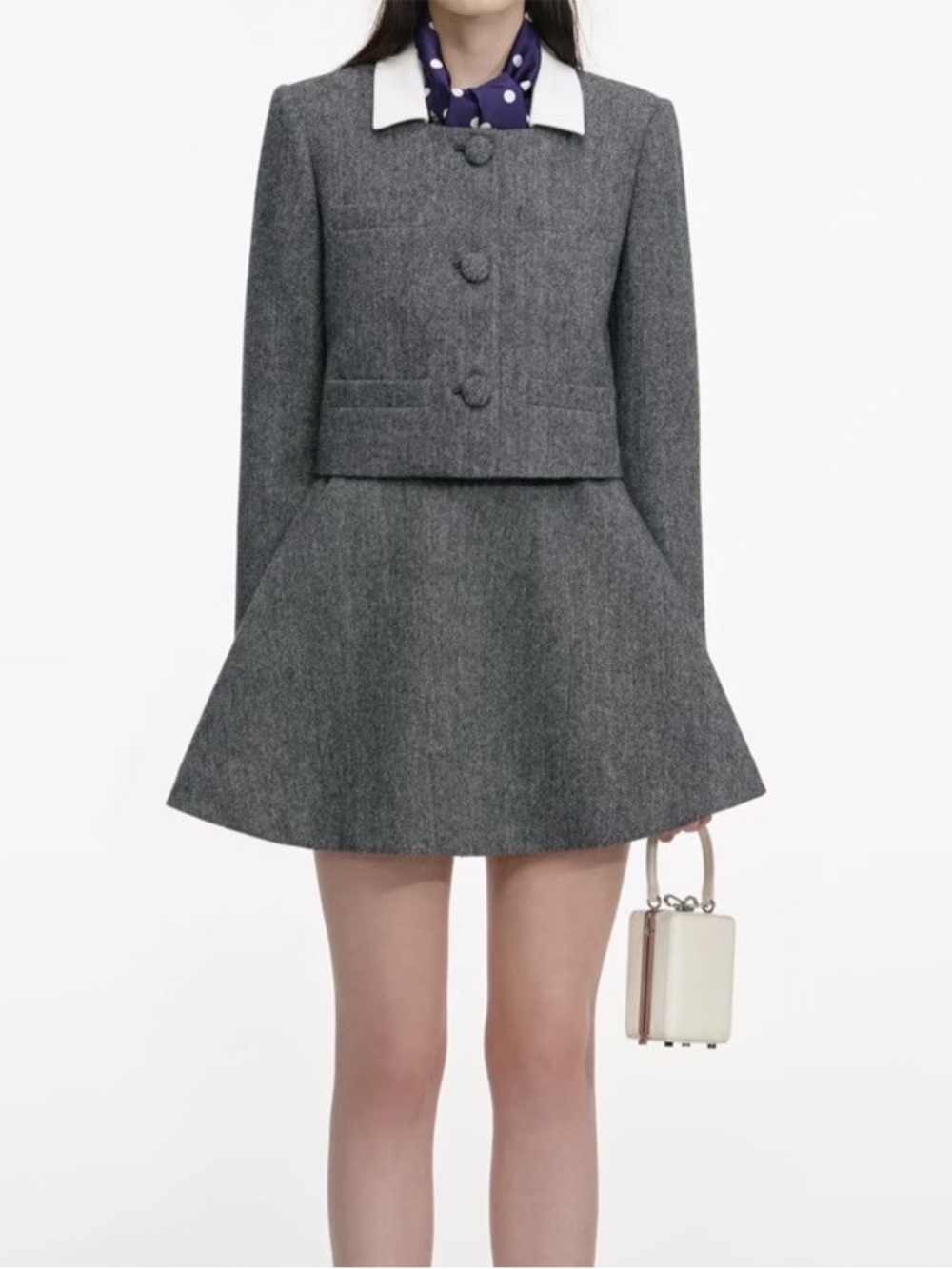 Gray Wool Flared Mini Skirt - Women's